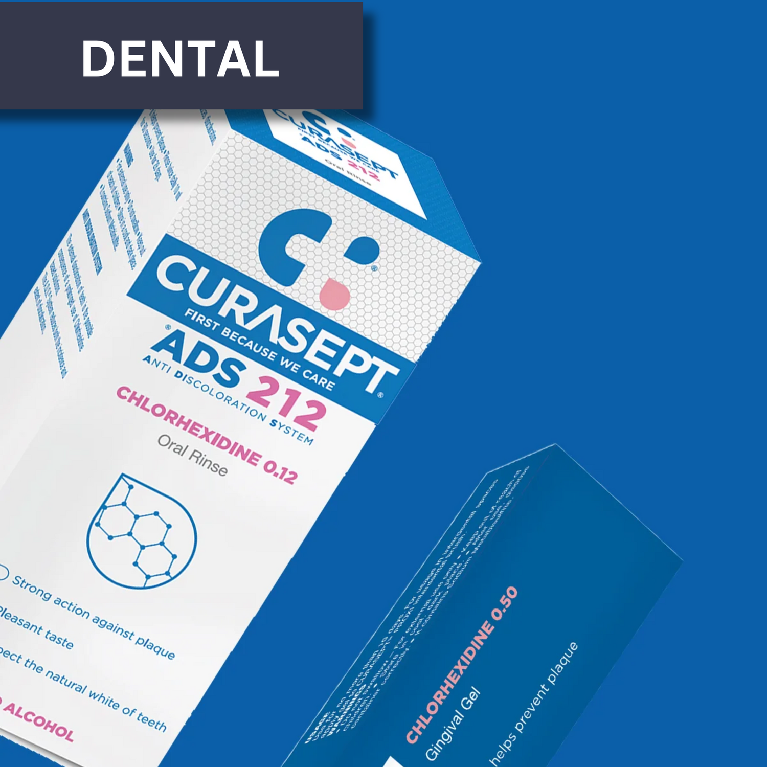 Curasept logo on navy blue background